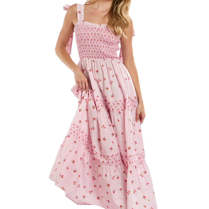 Damen Maxikleid mit Smocking-Oberteil und Blumenmuster