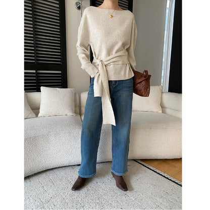 Damen Wollpullover mit Bindegürtel Norvielle