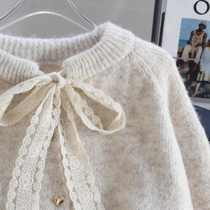 Damen Strickjacke Kuschelig Herzknopf Schleifenakzent Norvielle