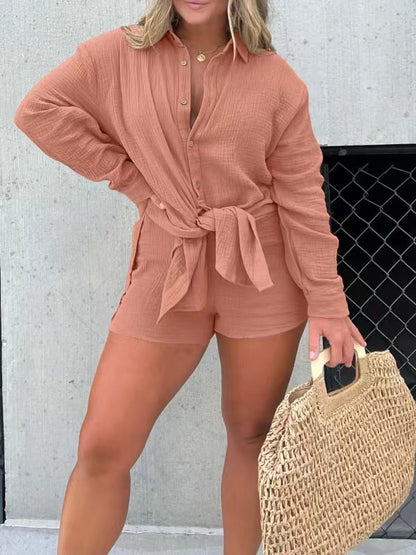 Damen Shorts-Anzug mit Knoten-Detail Modisch Beige