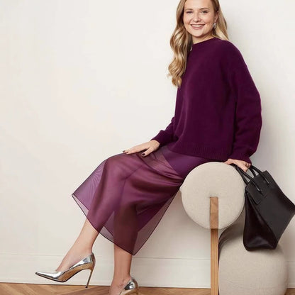 Damen Chiffon-Rock Lang Elegante Silhouette Mit Seitlichem Schlitz