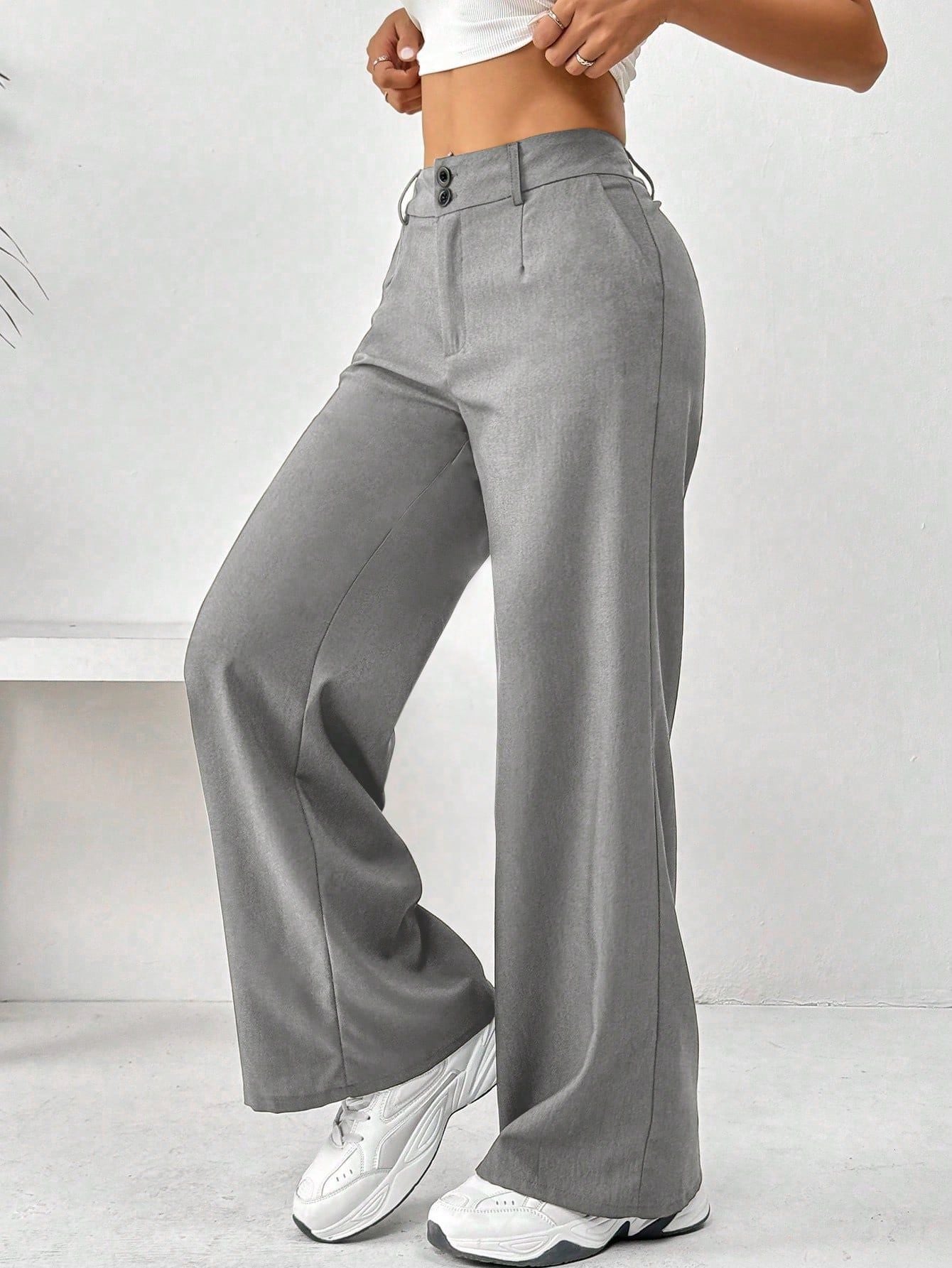 Damenweite Hose Hochbund Elegant Knöpfe