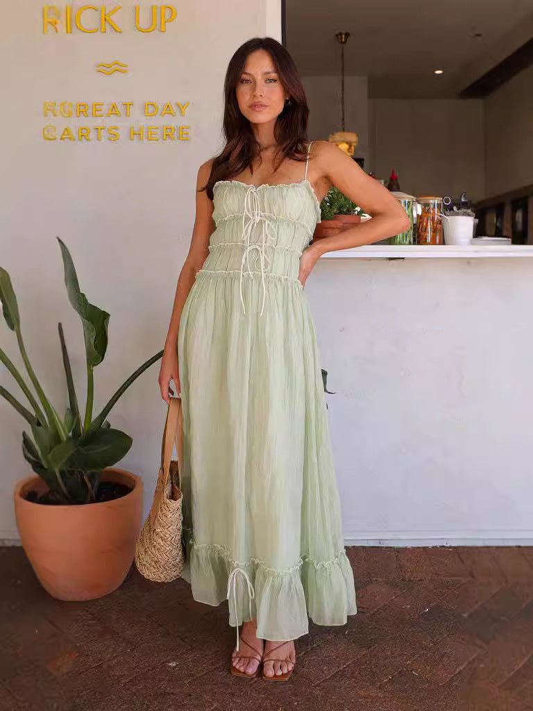 Damen Maxi-Rockkleid mit Schnürung und verstellbaren Details