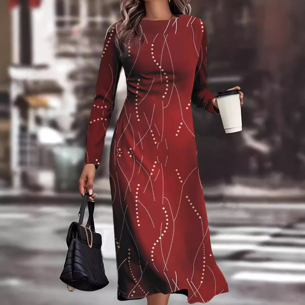 Weihnachtskleid Einfacher Stil Druck Damen Kleid Rot
