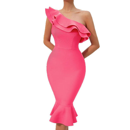 Damen Off-Shoulder-Kleid Rüschendetails Figurbetont Norvielle