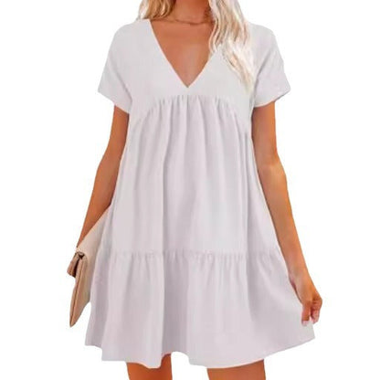 Damen V-Ausschnitt Kleid Weit schwingender Saum Norvielle