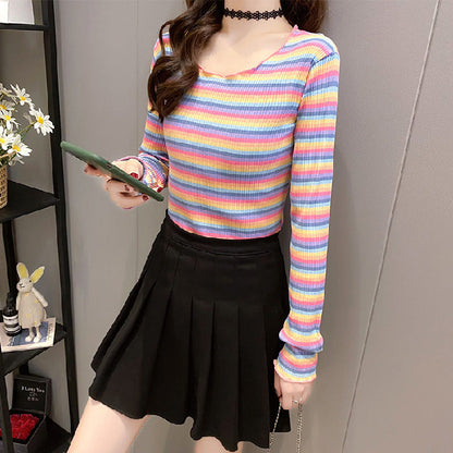 Damen Langarmshirt Streifenmuster Baumwolle Weiß/