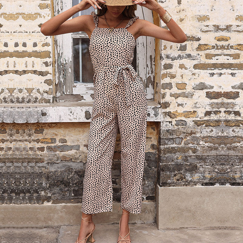 Damen Jumpsuit Feinpunktmuster Taillengürtel Norvielle
