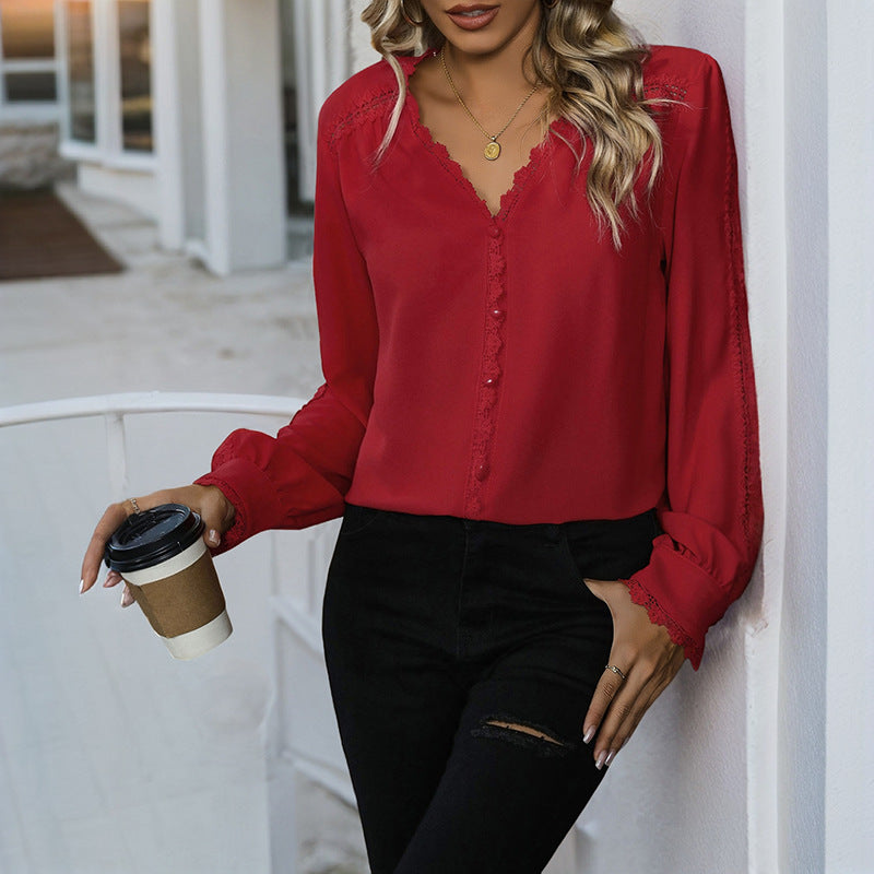 Damen Bluse Rüschendetails Knopfverschluss Norvielle