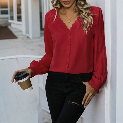 Damen Bluse Rüschendetails Knopfverschluss Norvielle
