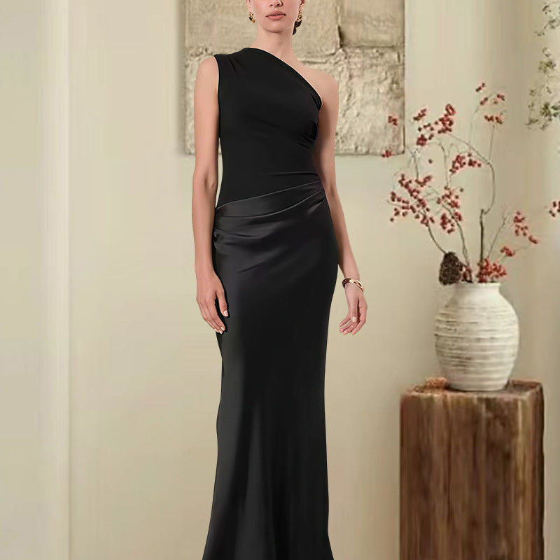 Damen Asymmetrisches Abendkleid Schimmernder Satin Norvielle