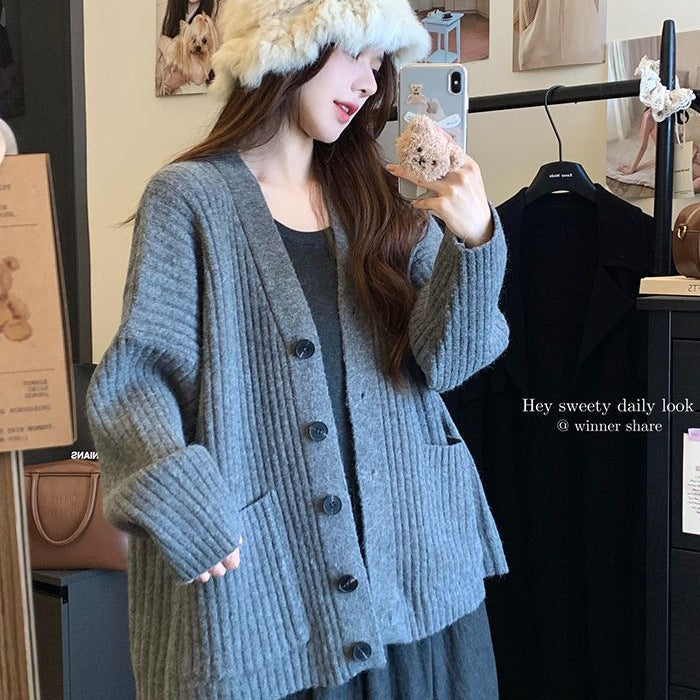 Damen Grobstrickjacke Komfortschnitt Praktische Taschen Norvielle