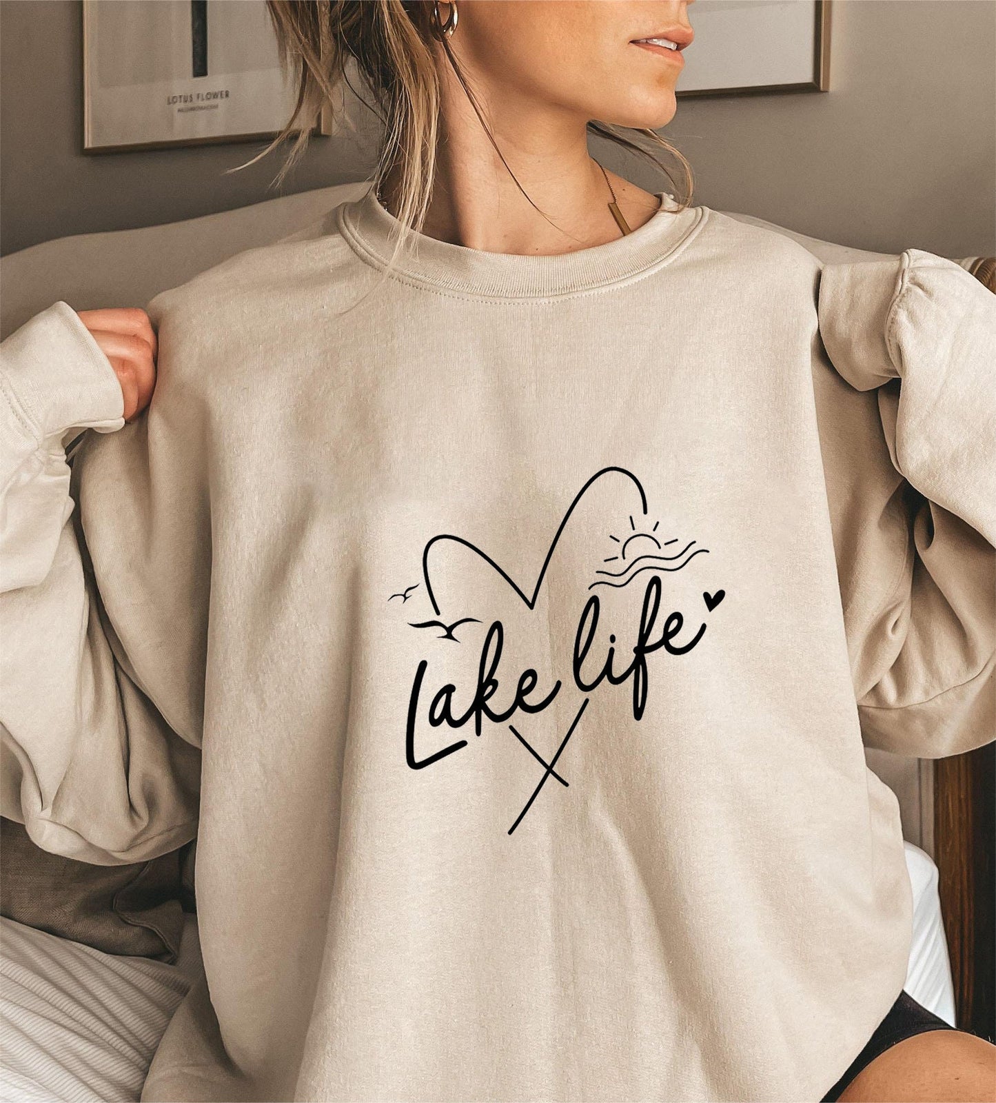 Damen Sweatshirt Kurzärmelig Herzmotiv