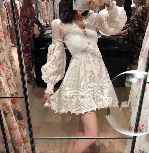Damen Blumenkleid Rüschendetails Puffärmel Norvielle