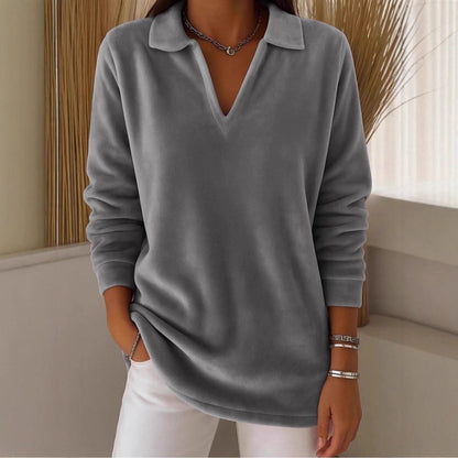 Damen Fleece Pullover V-Ausschnitt Weich Norvielle