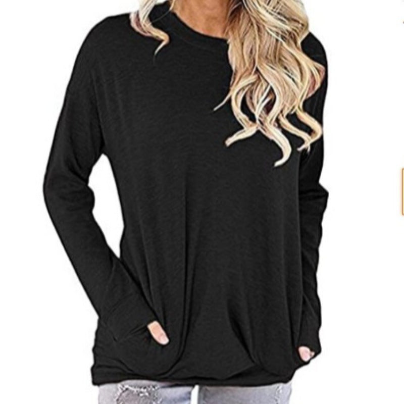 Damen Longsleeve Pullover mit Taschen Rundhals Norvielle