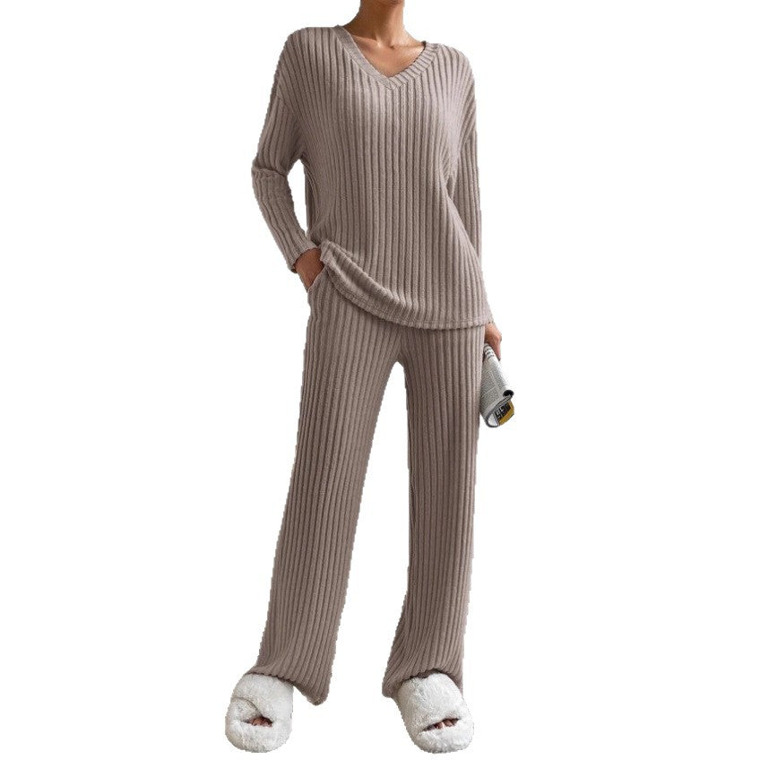 Damen Strickanzug Rippdesign Modern Beige