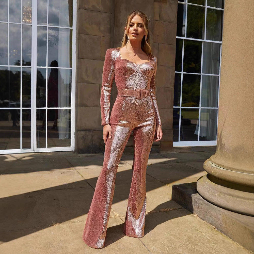 Damen Einteiler Outfit Glitzernd Tailliert