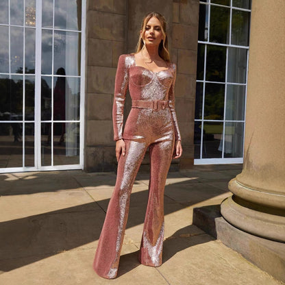 Damen Einteiler Outfit Glitzernd Tailliert