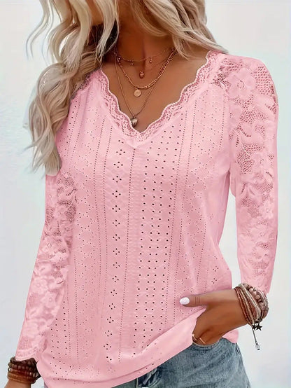Damen Oberteil Spitzenbesatz V-Ausschnitt Elegantes Design