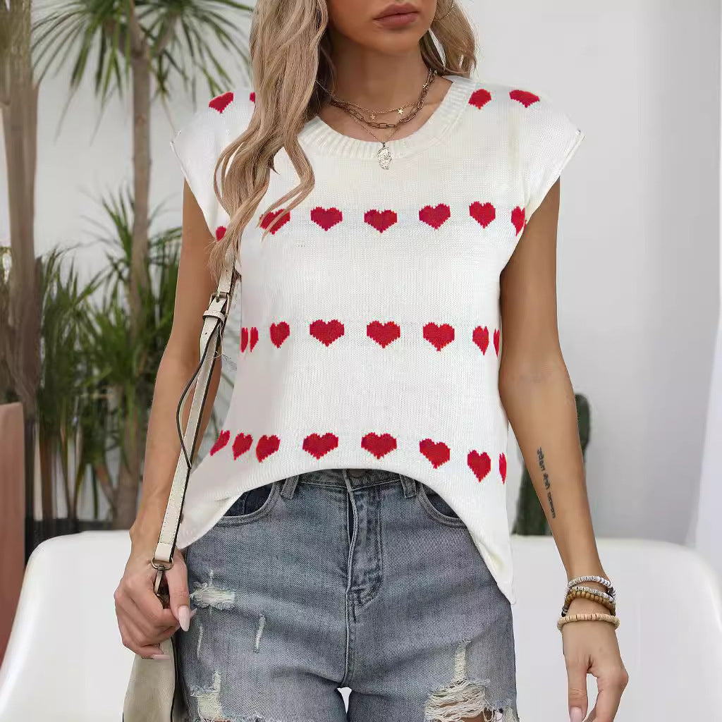 Damen Strickpulli Herzenmuster Lässiger Schnitt