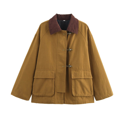 Damen Utility-Jacke Karottenkragen Aufgesetzte Taschen Norvielle