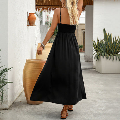 Damen Maxikleid Bestickung Schmale Träger Norvielle