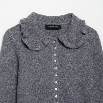 Damen Strickjacke Mit Kragen Dekorativer Knopfverschluss Norvielle - Norvielle