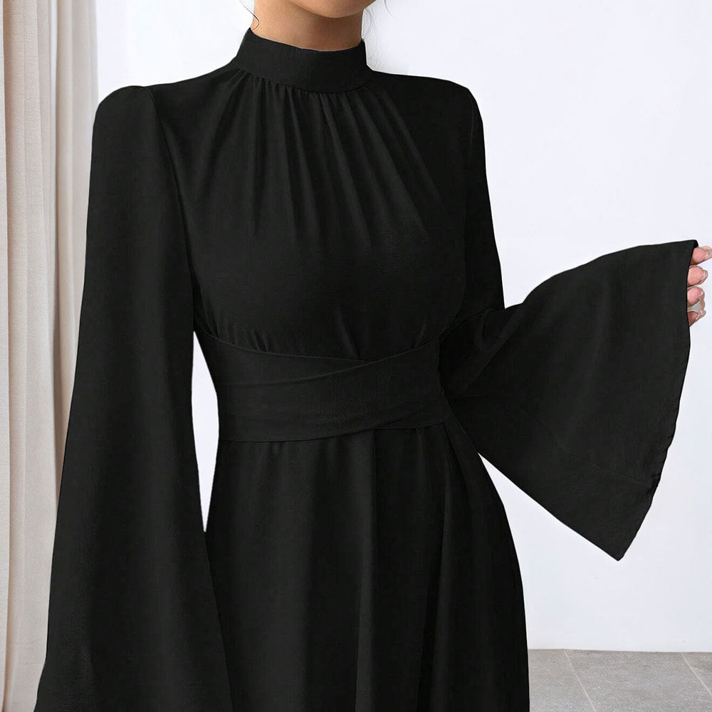 Damen Maxikleid mit schwingenden Ärmeln und hohem Kragen Norvielle