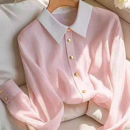Damen Bluse Strukturiertes Gewebe Kontrastkragen Norvielle - Norvielle