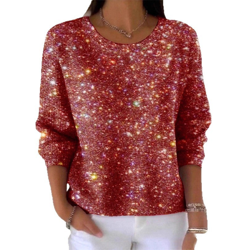 Damen Glitzerpullover Rundhals Lässig Norvielle