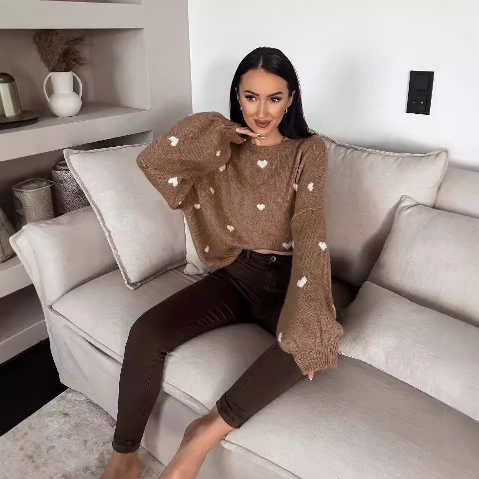 Damen Strickpullover Weit Kuschelig Herzmotiv Norvielle