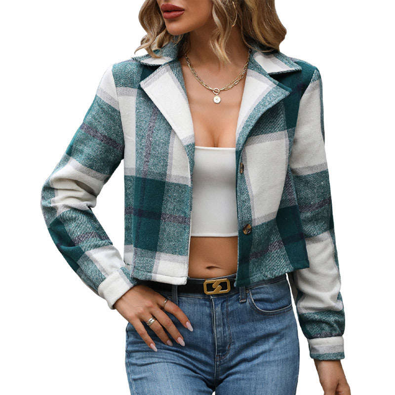 Damen Freizeitjacke Kariert Baumwolle Praktische Taschen