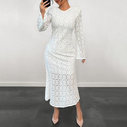 Damen Spitzenkleid V-Ausschnitt Voluminöse Ärmel