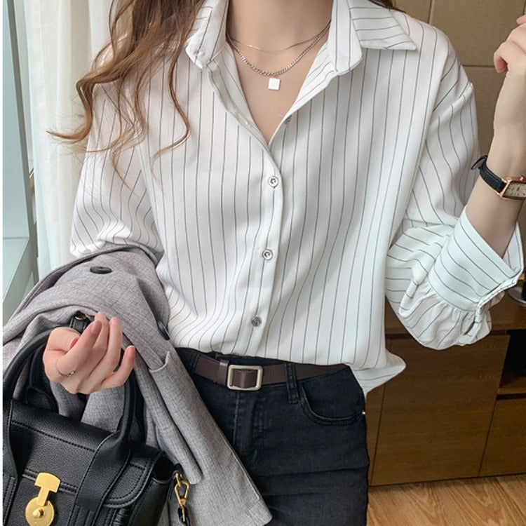 Damen Bluse Streifenmuster Modern Knöpfe Norvielle