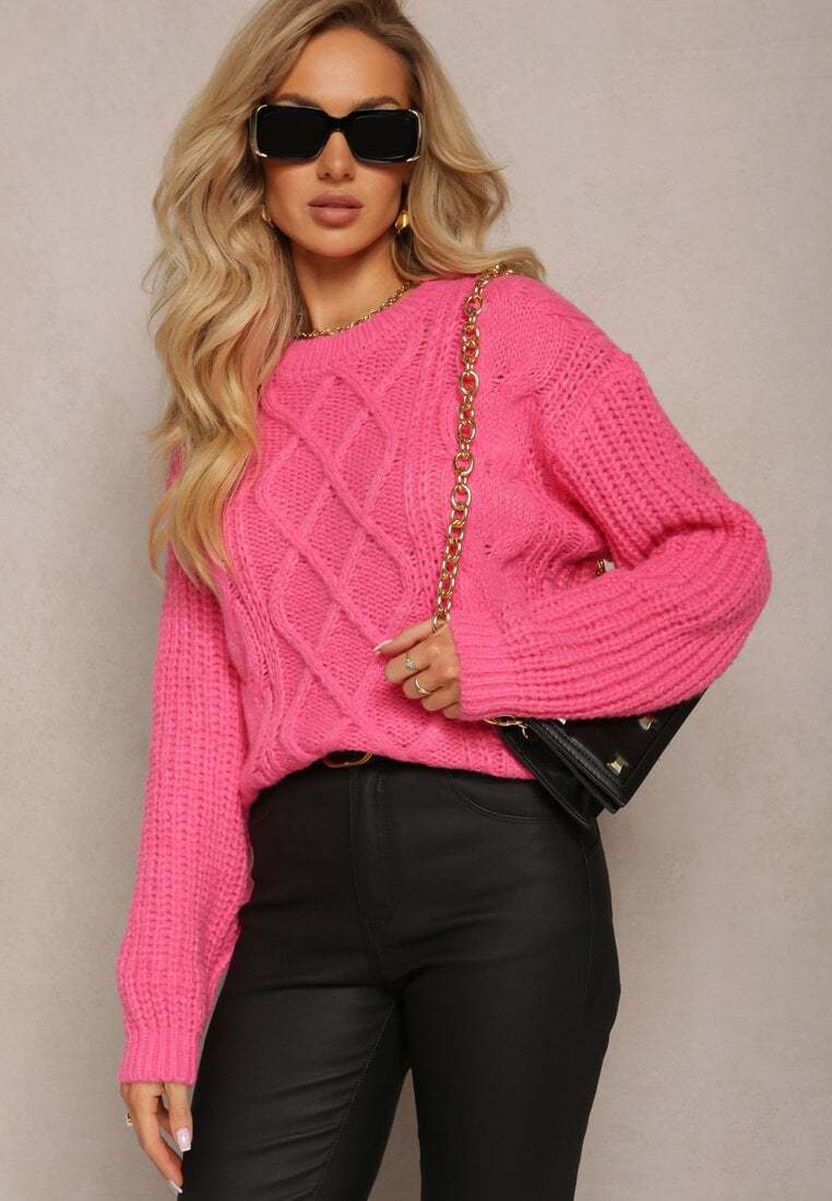Damen Grobstrickpullover Romantisch Zopfdesign Weite Ärmel Norvielle