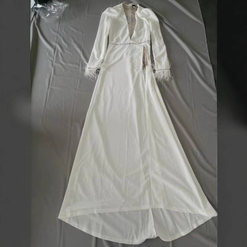 Damen Abendkleid V-Ausschnitt Glitzer Oberteil Norvielle