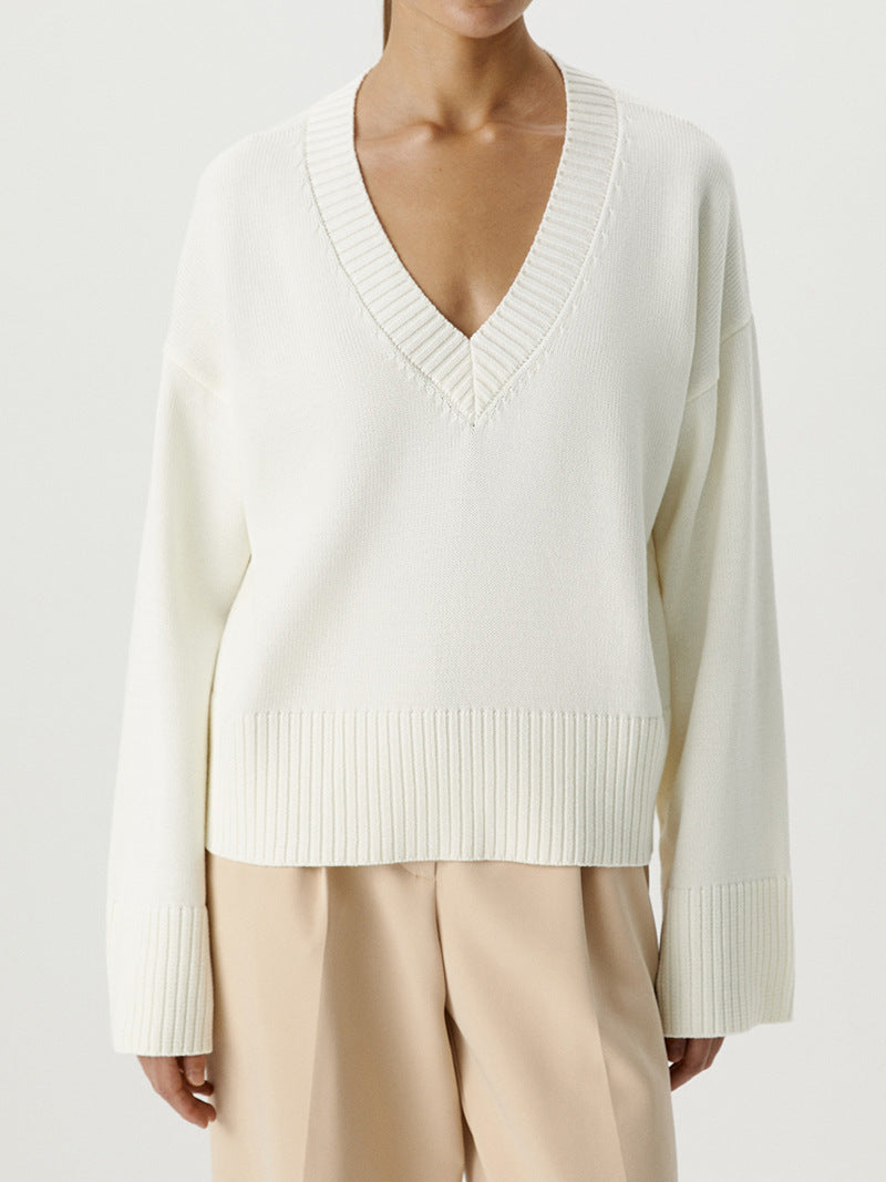 Damen Strickpullover V-Ausschnitt Breite Bündchen Norvielle