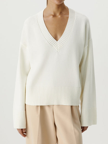 Damen Strickpullover V-Ausschnitt Breite Bündchen Norvielle