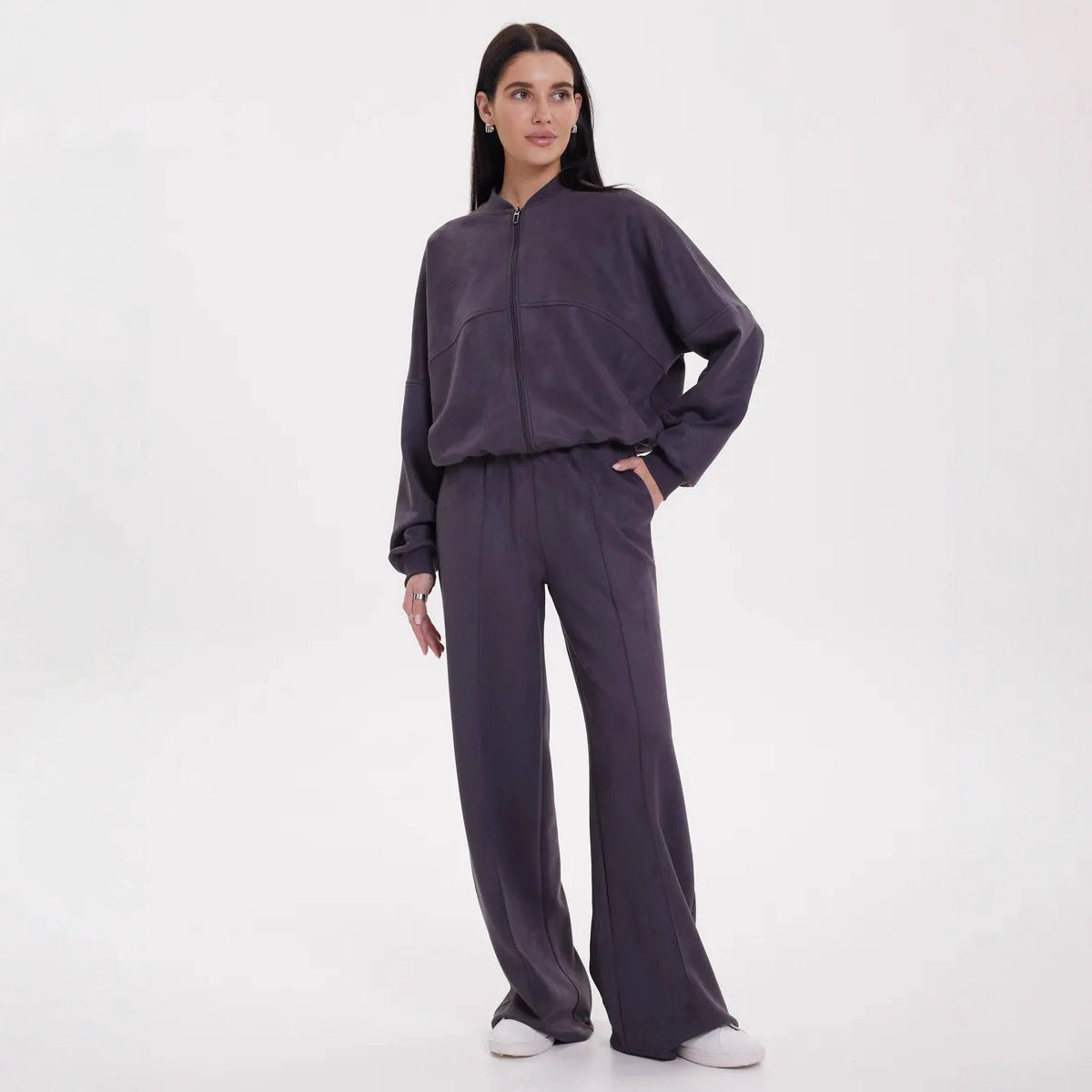 Damen Freizeit-Loungewear-Set mit Reißverschluss Weite Passform
