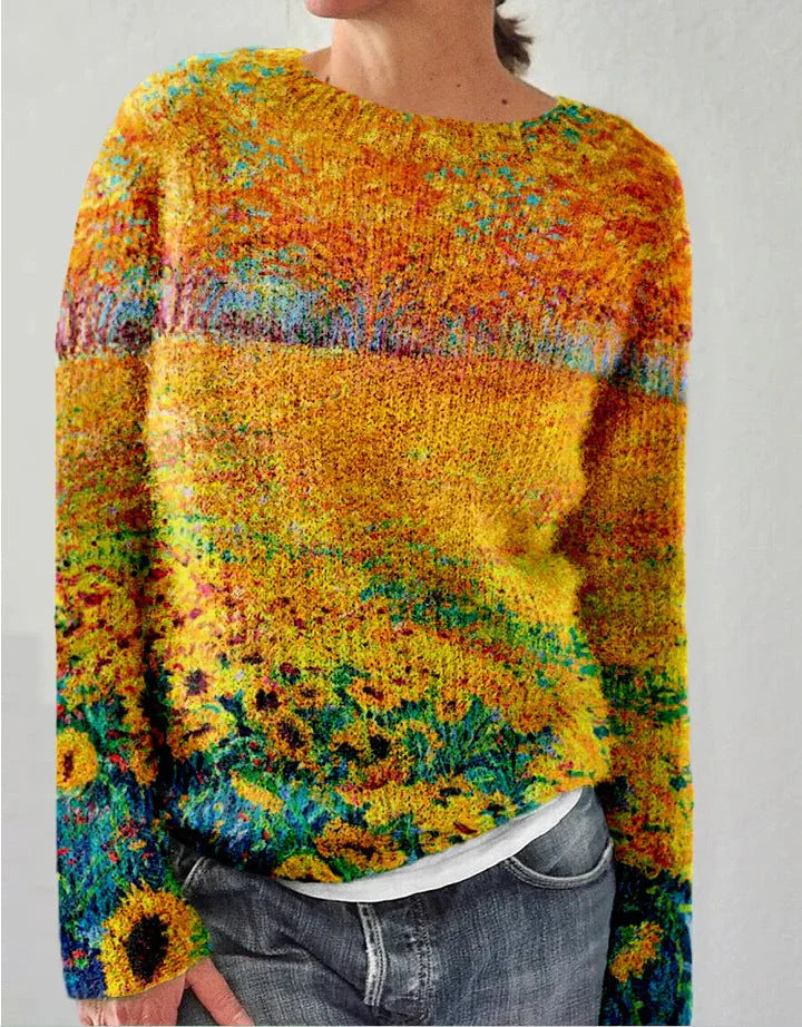 Damen Sweatshirt Wollgefühl Lockerschnitt Floral Bestickt Langarm - Norvielle