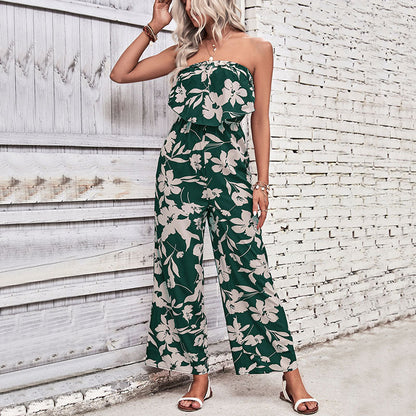 Damen Jumpsuit Florales Rüschenoberteil Weites Bein