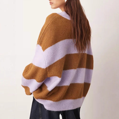 Damen Strickpullover Oversized Gestreift Weich Norvielle