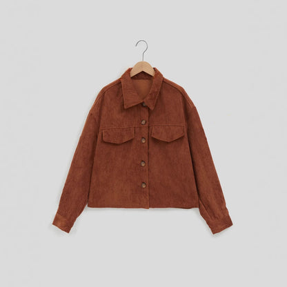 Damen Cordjacke Lässiger Schnitt Mit Taschen