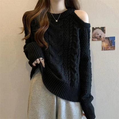 Damen Grobstrickpullover Asymmetrisch Zopfmuster Norvielle
