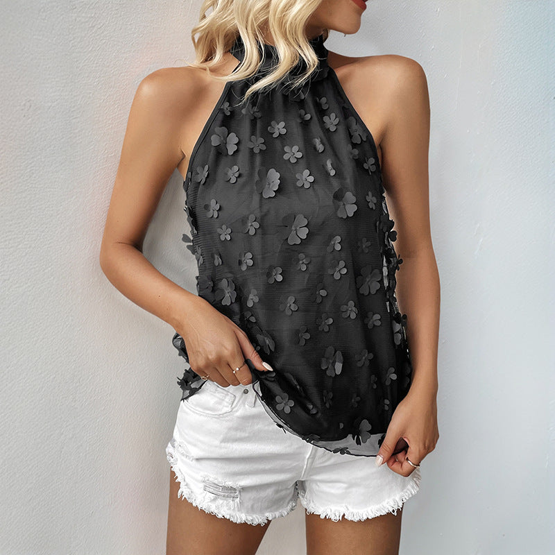 Damen Haltertop Florales Design Durchsichtig Norvielle