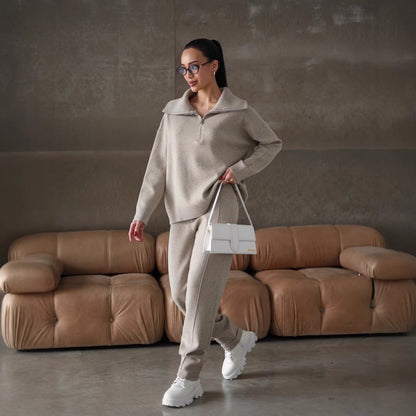 Damen Sweatshirt Jogginghose Set Hochkragen Reißverschluss Norvielle