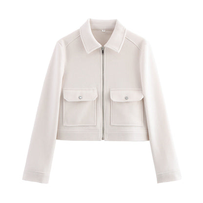 Damen Fleecejacke Kurz mit Brusttaschen und Kragen Norvielle
