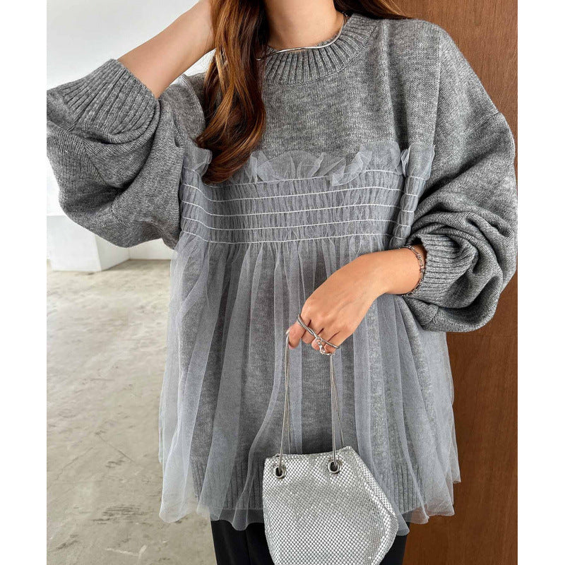 Damen Oversized Pullover Rüschendetails Norvielle