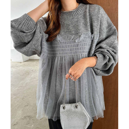 Damen Oversized Pullover Rüschendetails Norvielle